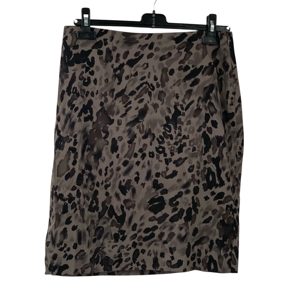 Ann Taylor Gray/Black Silk Blend Animal Print Straight Lined Pencil Skirt Size 6